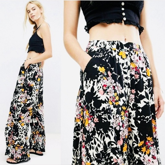 Free People Late Night Black Floral Print Wide-Leg Pants - Picture 4 of 10